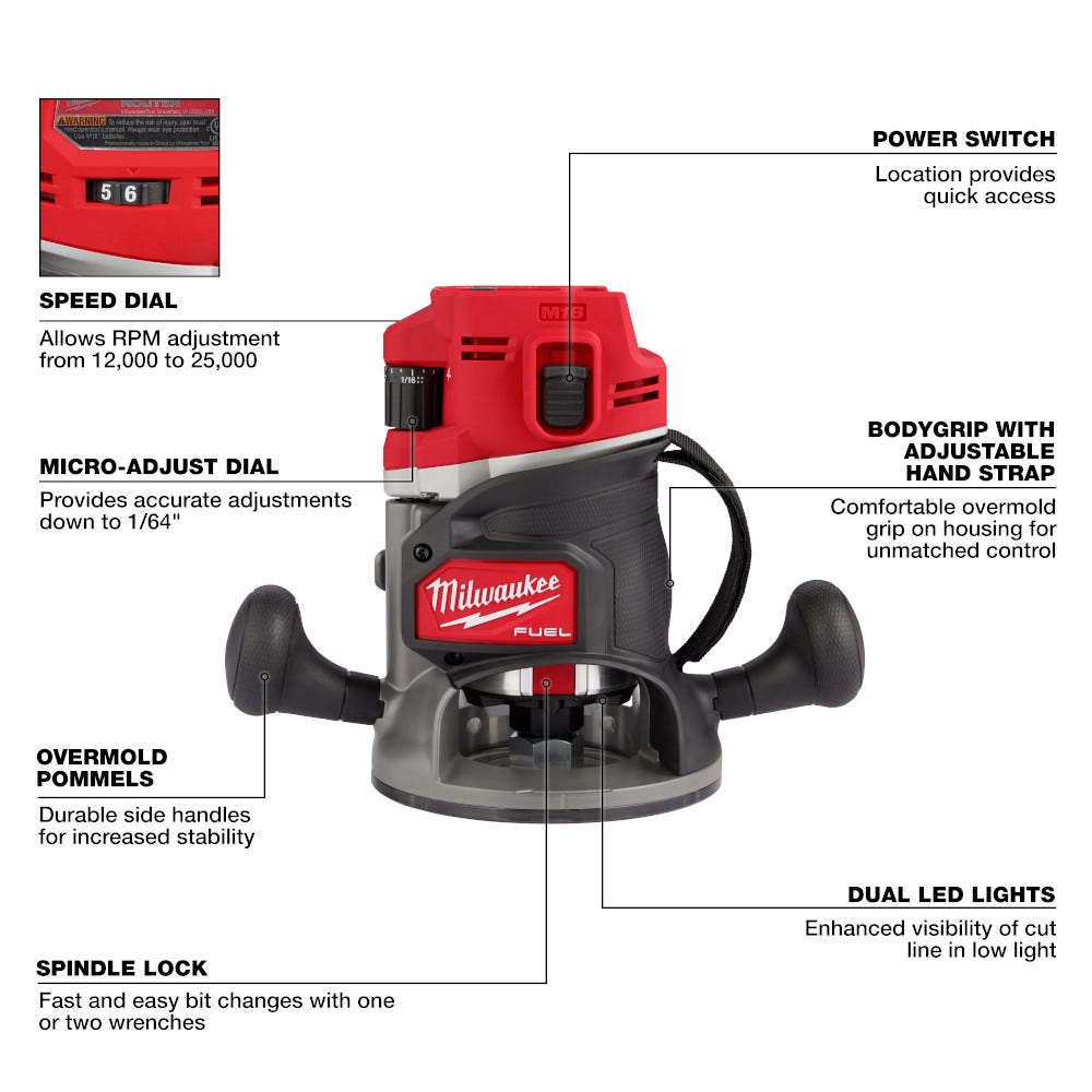 Milwaukee 2838-20 M18 FUEL 1/2-in. Cordless Router, Tool Only