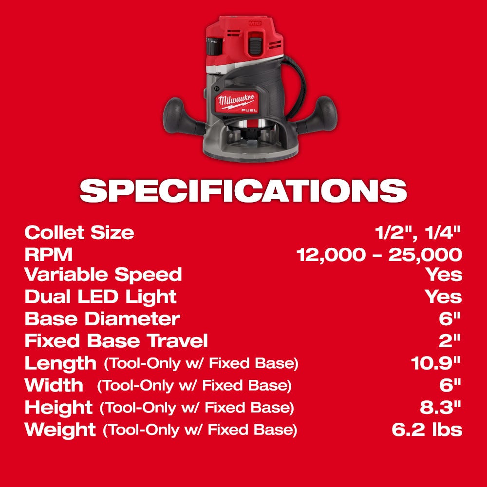 Milwaukee 2838-20 M18 FUEL 1/2-in. Cordless Router, Tool Only