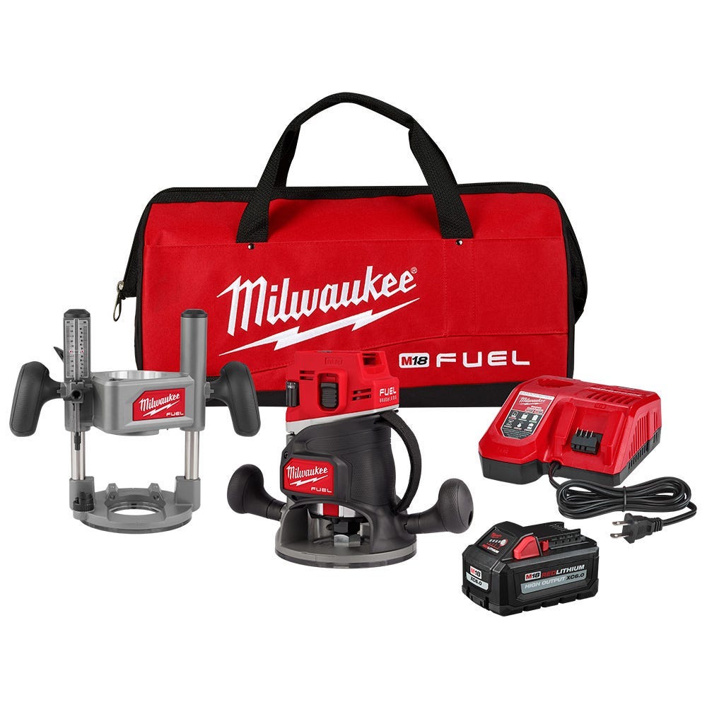 Milwaukee M18 FUEL 1/2-in. Cordless Router Multi-Base 6.0Ah Kit with Router Guide Rail Adapter