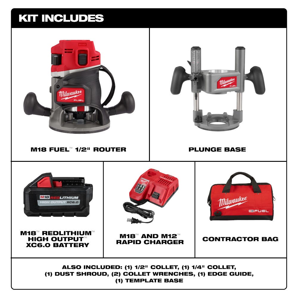 Milwaukee 2838-21 M18 FUEL 1/2-in. Cordless Router Multi-Base 6.0Ah Kit