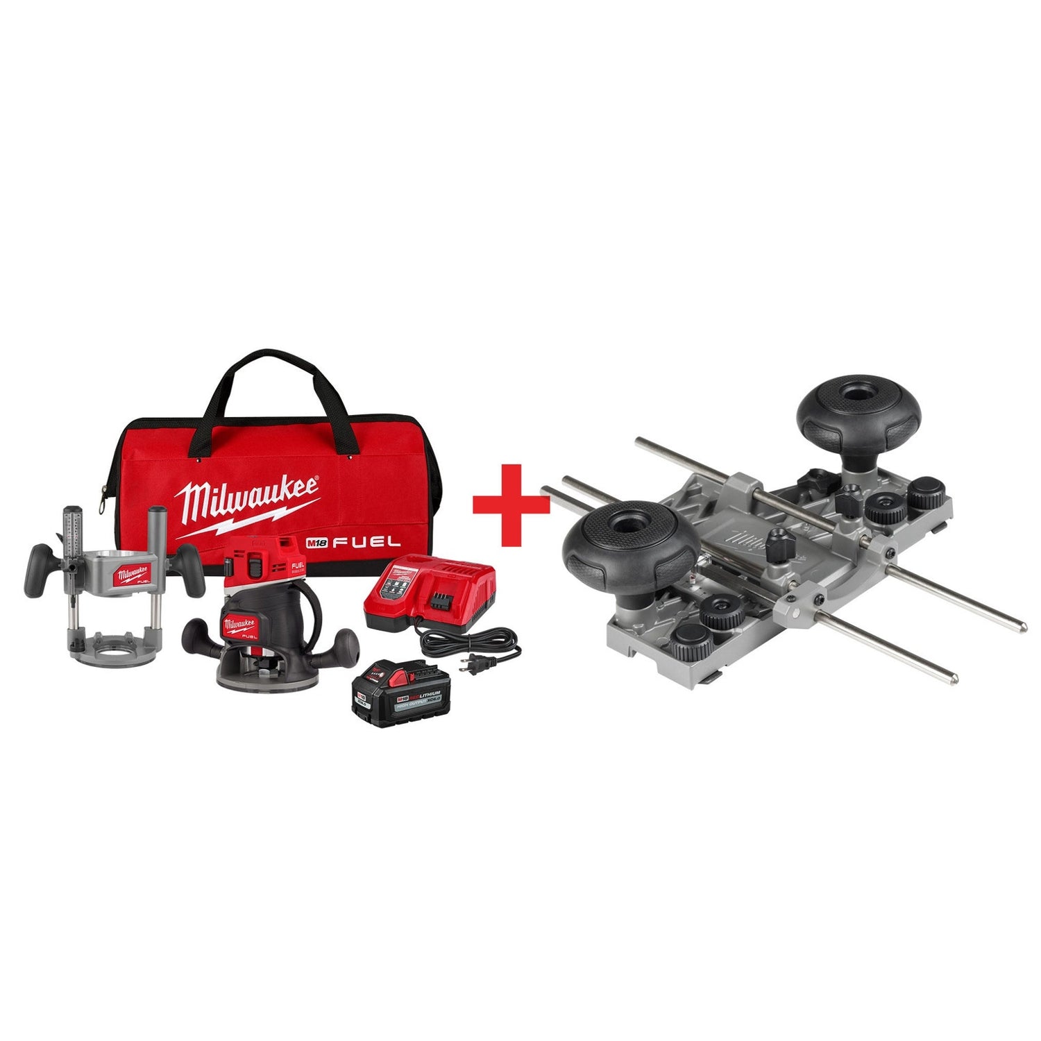 Milwaukee M18 FUEL 1/2-in. Cordless Router Multi-Base 6.0Ah Kit with Router Guide Rail Adapter