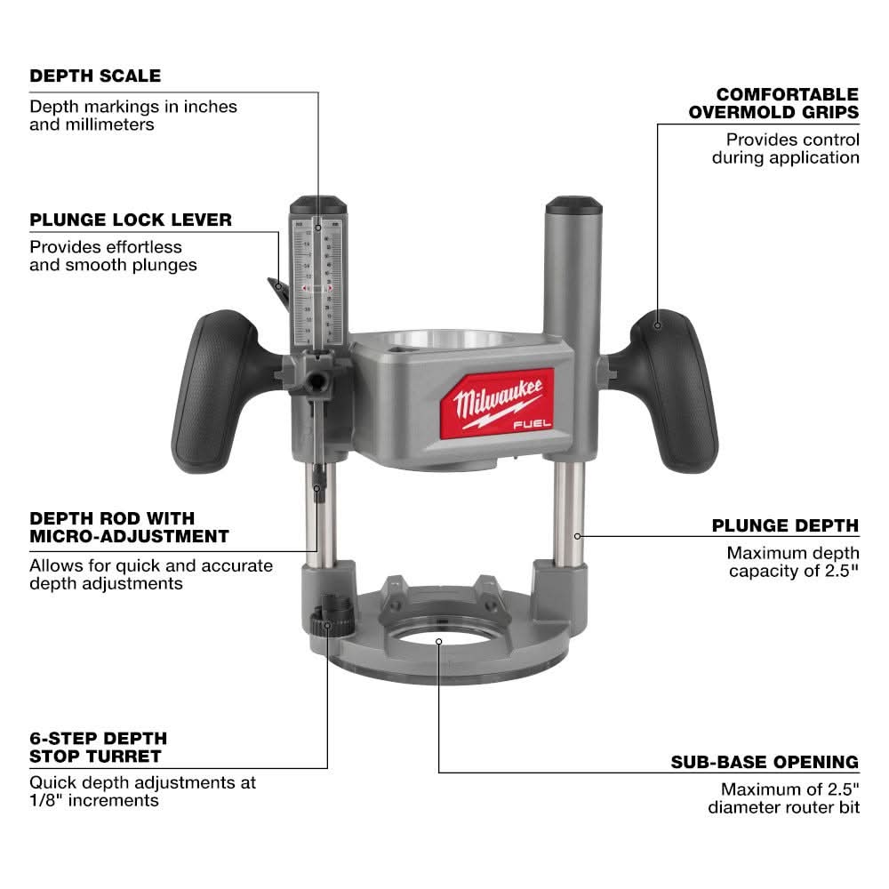 Milwaukee 2838-21 M18 FUEL 1/2-in. Cordless Router Multi-Base 6.0