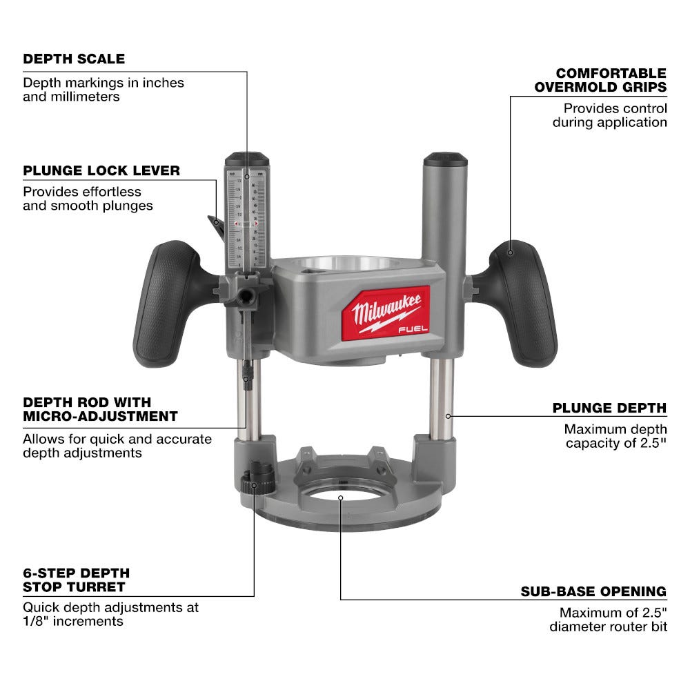 Milwaukee 2838-21 M18 FUEL 1/2-in. Cordless Router Multi-Base 6.0Ah Kit