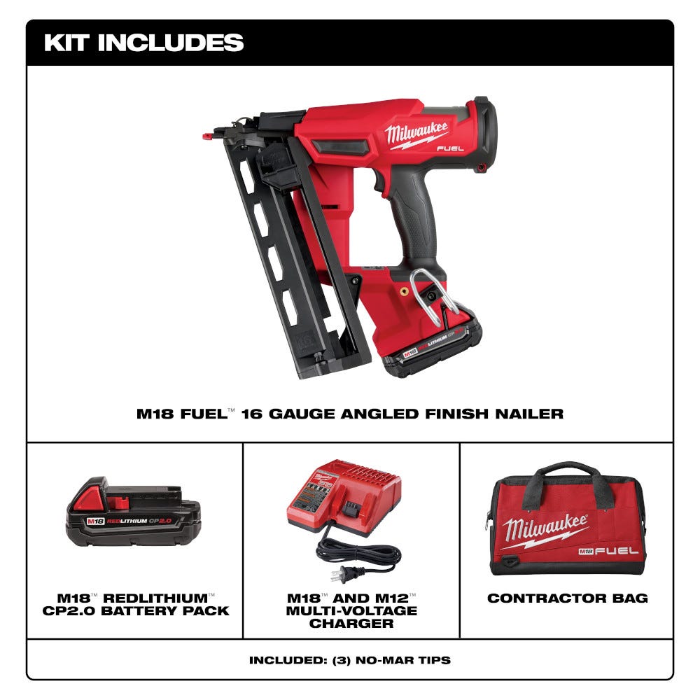 Milwaukee 2841-21CT M18 FUEL 16-Gauge Angled Finish Nailer 2.0Ah Kit