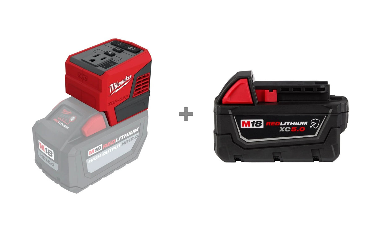 Milwaukee 2846-20 M18 TOP-OFF 175W Power Supply bundled with a M18 REDLITHIUM XC5.0 Oil & Solvent Resistant Battery