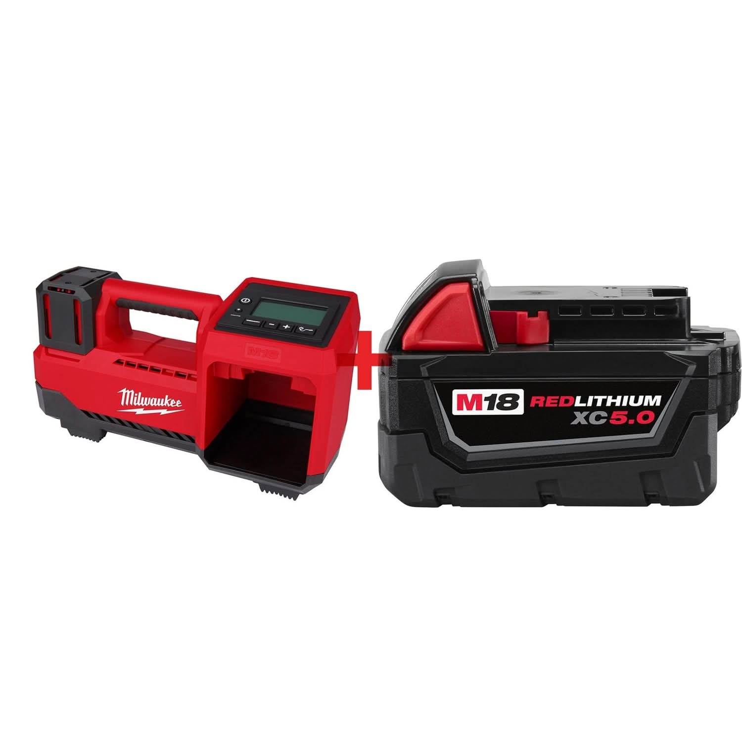 Milwaukee M18 Compact Tire Inflator and 5.0Ah Extended Capacity