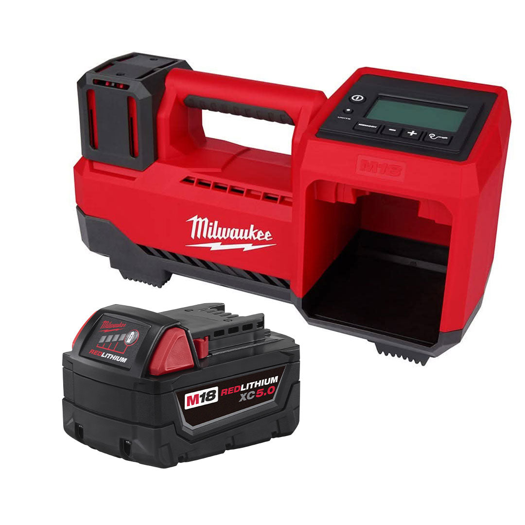 Milwaukee M18 Compact Tire Inflator and 5.0Ah Extended Capacity Battery Pack Kit