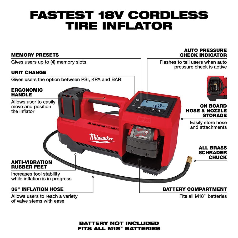 Milwaukee M18 Compact Tire Inflator with M18 REDLITHIUM HIGH OUTPUT XC 6.0Ah Battery 2-Pack
