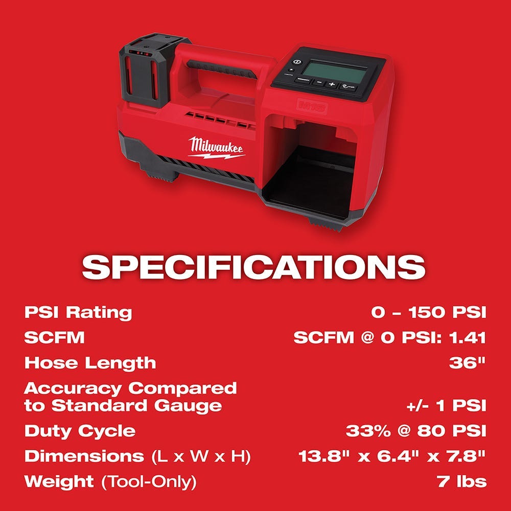 Milwaukee M18 Compact Tire Inflator with M18 REDLITHIUM HIGH OUTPUT XC 6.0Ah Battery 2-Pack