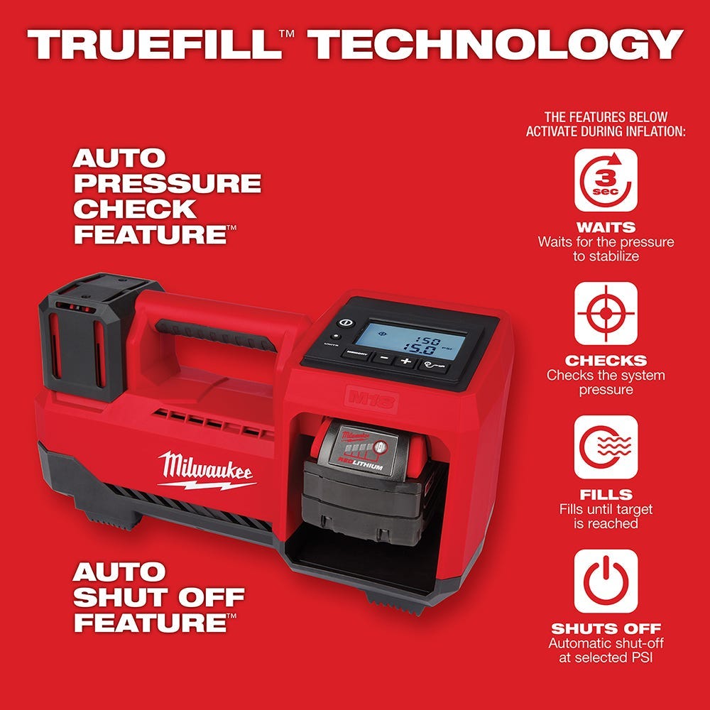 Milwaukee M18 Compact Tire Inflator with M18 REDLITHIUM HIGH OUTPUT XC 6.0Ah Battery 2-Pack