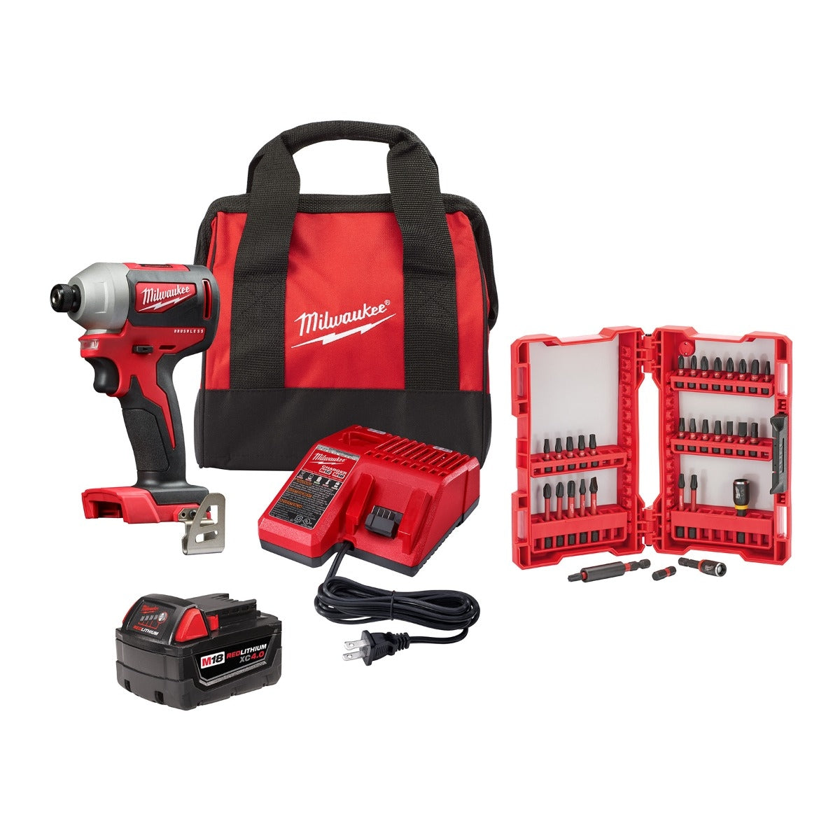 Milwaukee M18 18V 1/4" Cordless Brushless Impact Driver Kit w/ Bit Set