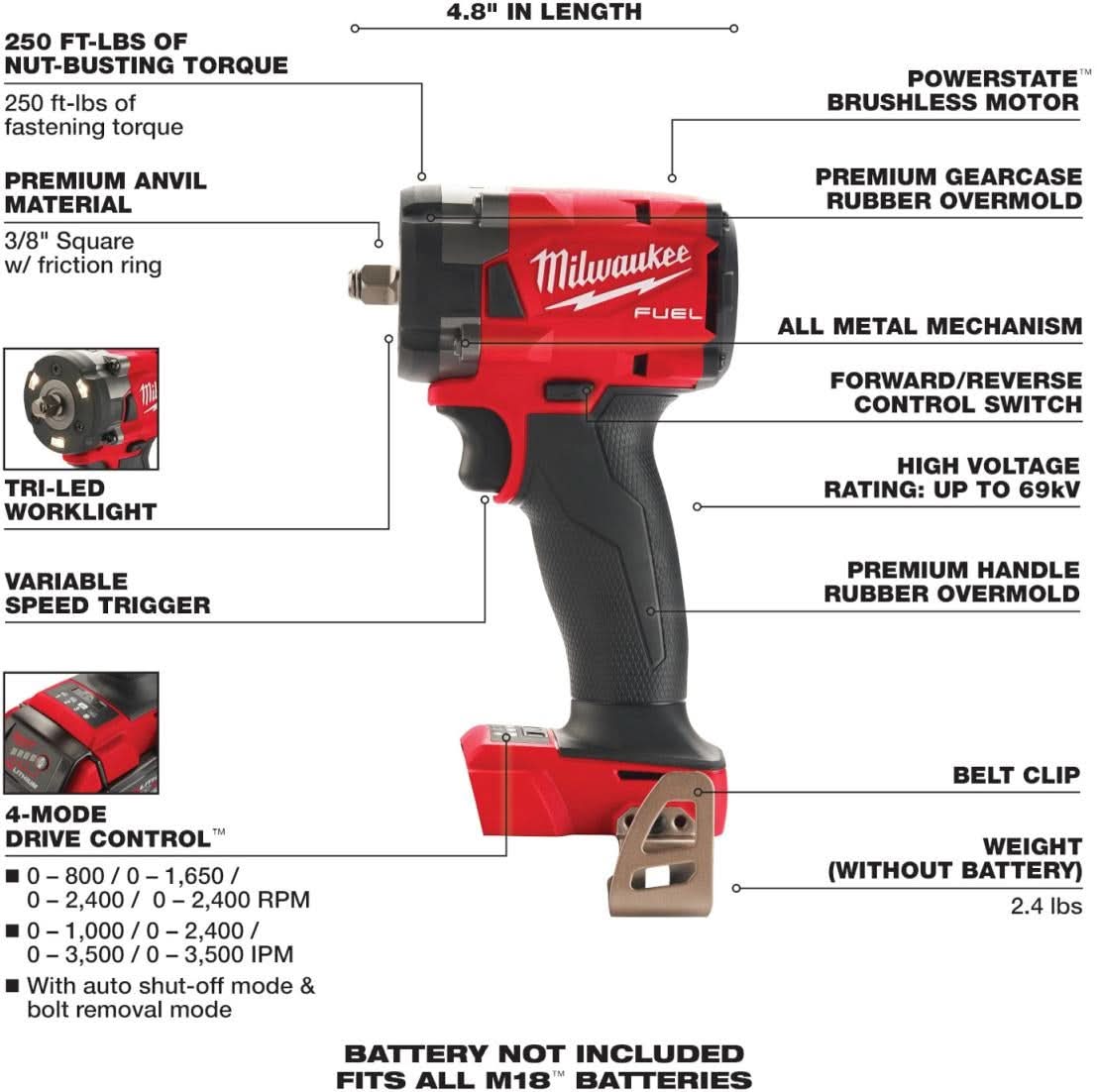 Milwaukee 2854-20 M18 FUEL 3/8-Inch Compact Impact Wrench with Friction Ring, Tool Only (PROMO)