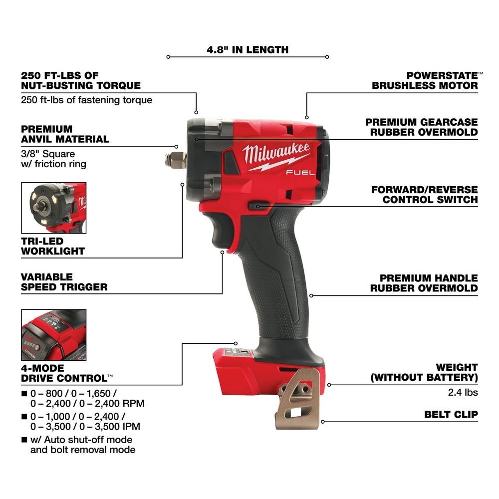 Milwaukee 2854-21HO M18 FUEL 3/8" Compact Impact Wrench w/ Friction Ring Kit