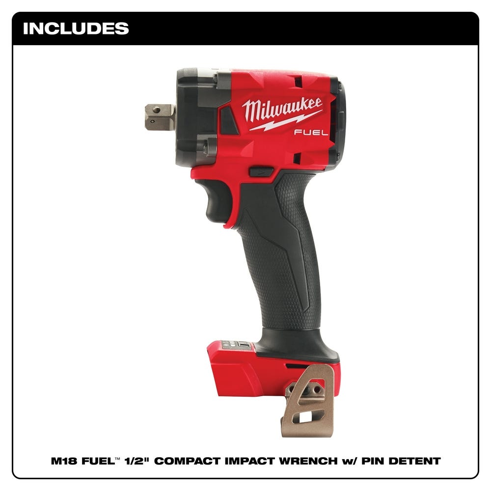 Milwaukee 2855P-20 M18 FUEL 1/2-Inch Compact Impact Wrench with Pin Detent, Tool Only