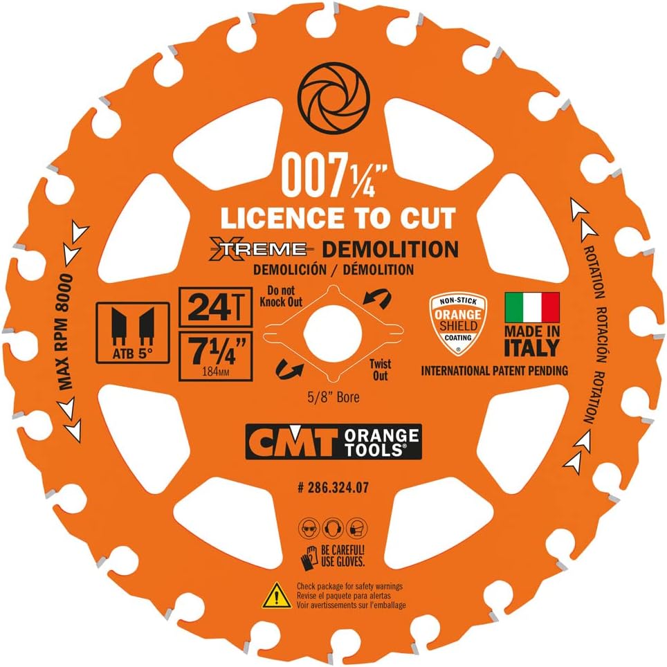 CMT Woodworking Cutting Tools 286.324.07 7-1/4 in. 24T Xtreme Demolition Licence to Cut Saw Blade