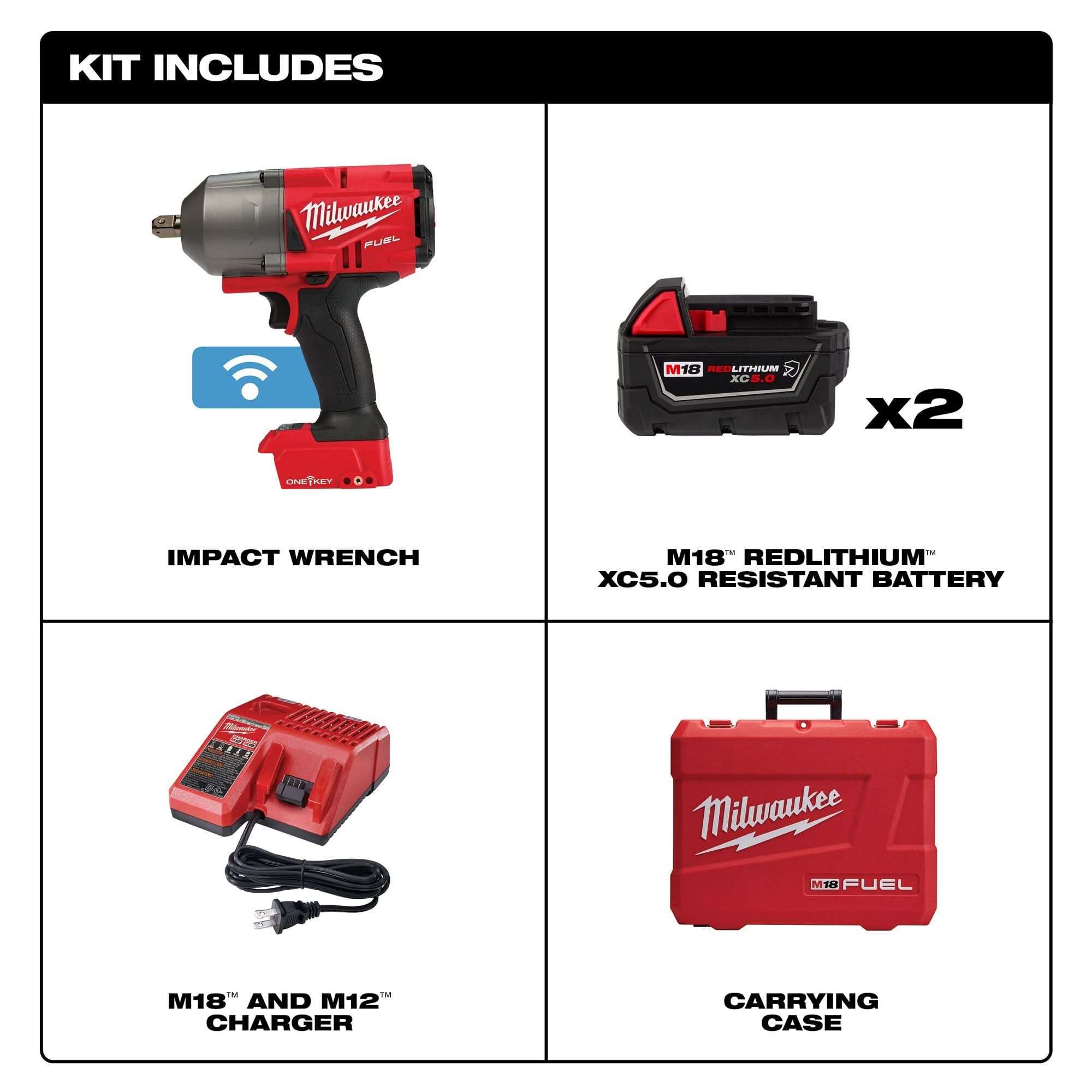 Milwaukee 2862-22R M18 FUEL w/ ONE-KEY High Torque Impact Wrench 1/2" Pin Detent Kit