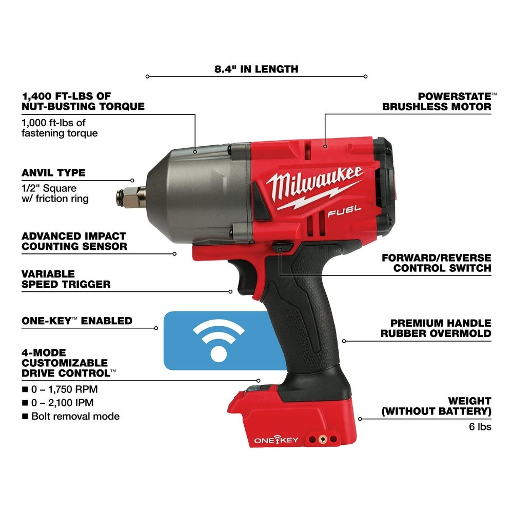 Milwaukee 2863-20 M18 Fuel W/ One-Key High Torque Impact Wrench 1/2" Friction Ring Bare Tool