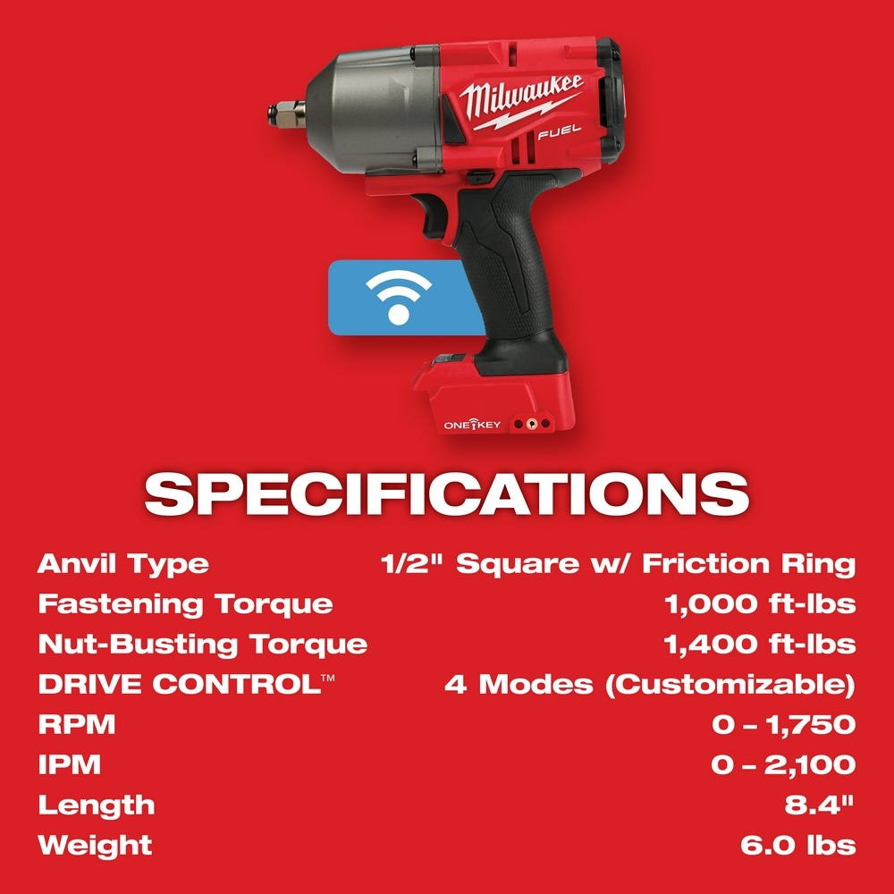 Milwaukee 2863-20 M18 Fuel W/ One-Key High Torque Impact Wrench 1/2" Friction Ring Bare Tool