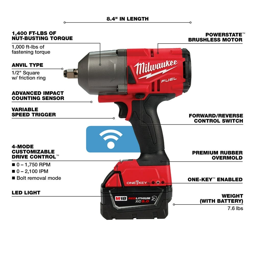 Milwaukee M18 FUEL w/ ONE-KEY High Torque Impact Wrench 1/2" Friction Ring Kit