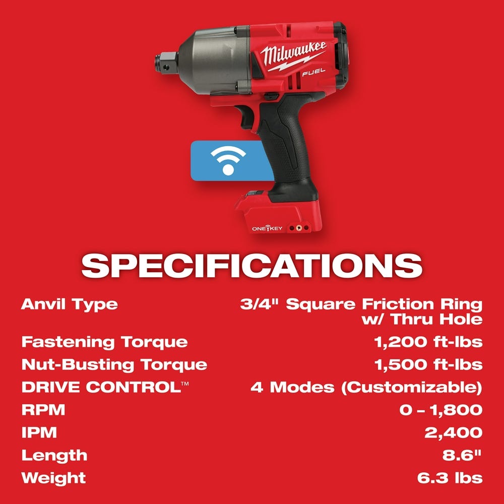 Milwaukee 2864-20 M18 Fuel W/ One-Key High Torque Impact Wrench 3/4" Friction Ring, Tool Only