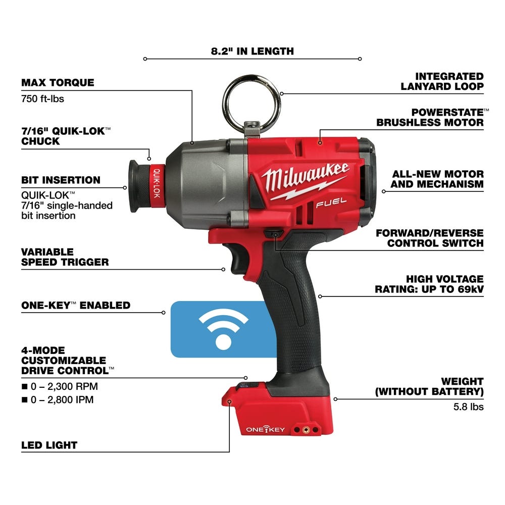 Milwaukee 2865-20 M18 Fuel 7/16" Hex Utility High Torque Impact Wrench One-Key, Tool Only