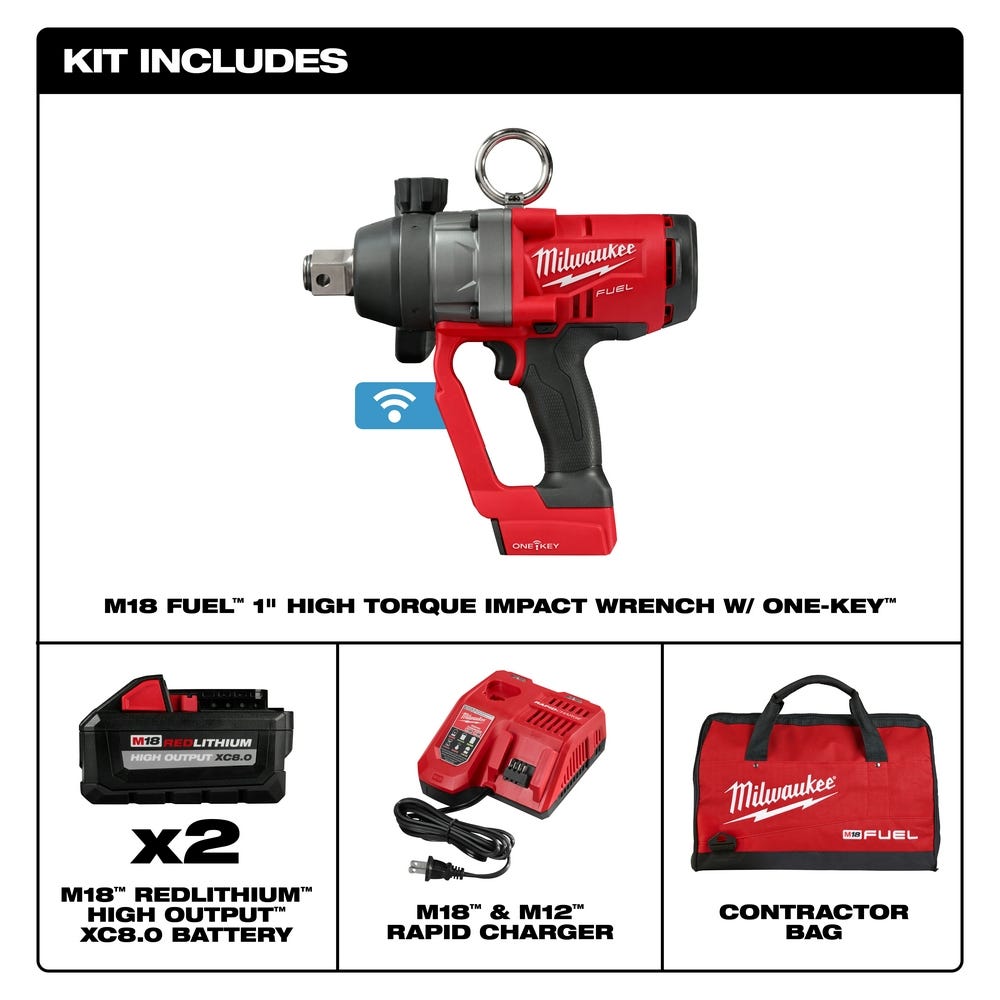Milwaukee 2867-22 M18 FUEL Cordless Brushless 1" High Torque Impact Wrench w/ ONE-KEY 8.0Ah Kit