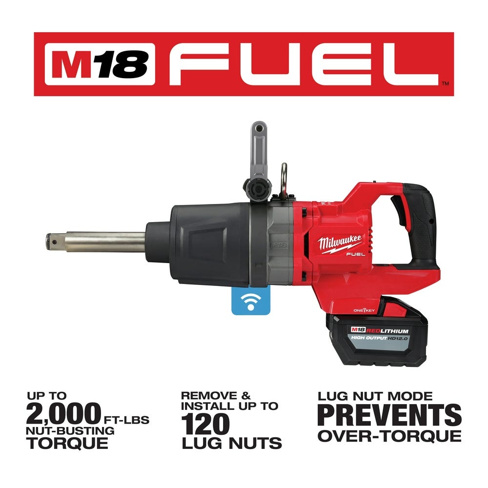 Milwaukee 2869-22HD M18 FUEL 1-Inch D-Handle Extended Anvil High Torque Impact Wrench with ONE-KEY 12.0Ah Kit