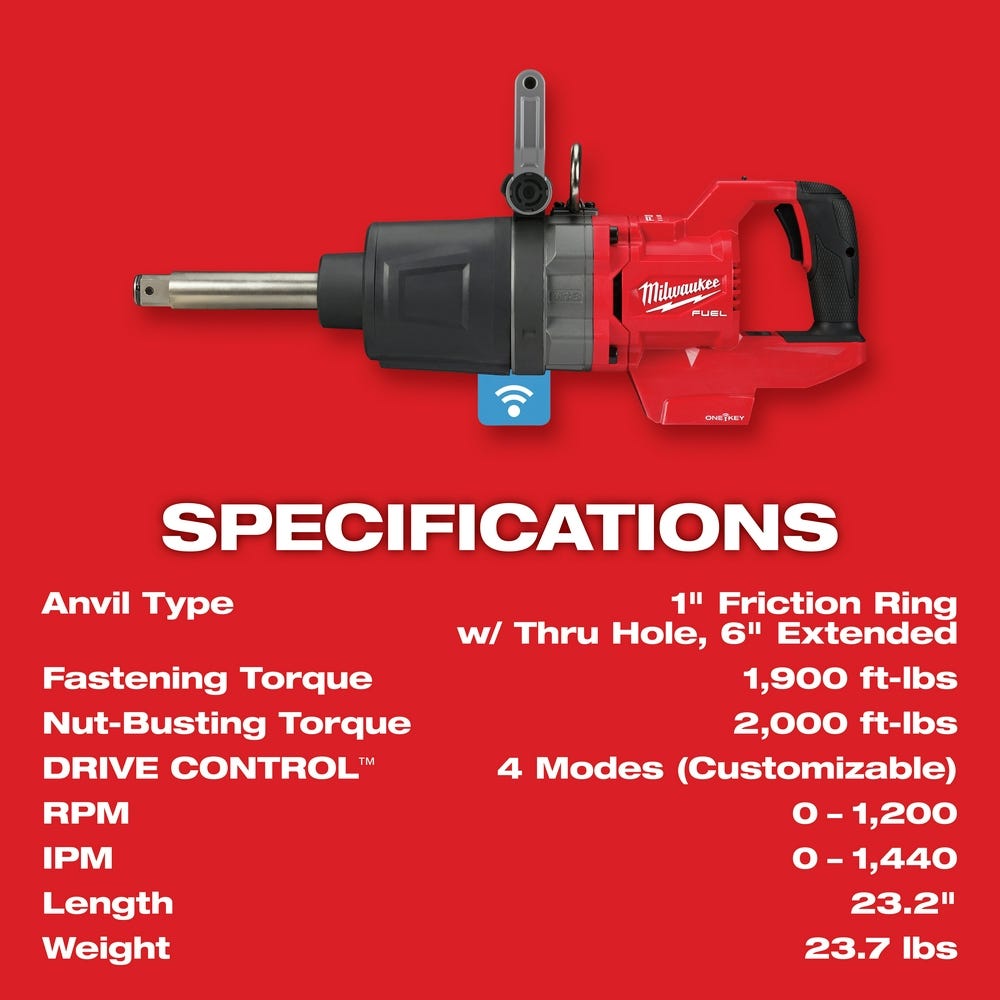 Milwaukee 2869-22HD M18 FUEL 1-Inch D-Handle Extended Anvil High Torque Impact Wrench with ONE-KEY 12.0Ah Kit