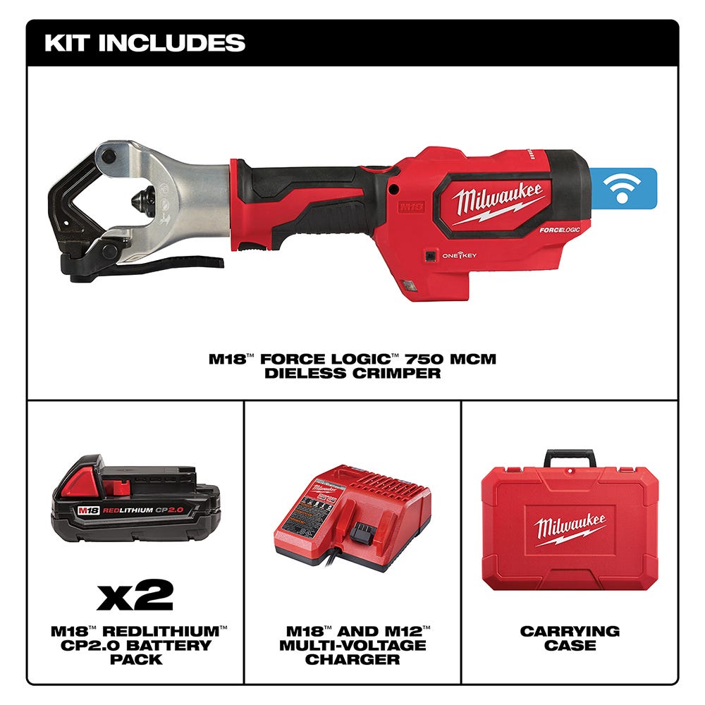 Milwaukee 2877-22 M18 FORCE LOGIC 750 MCM Dieless Crimper 2.0Ah Kit