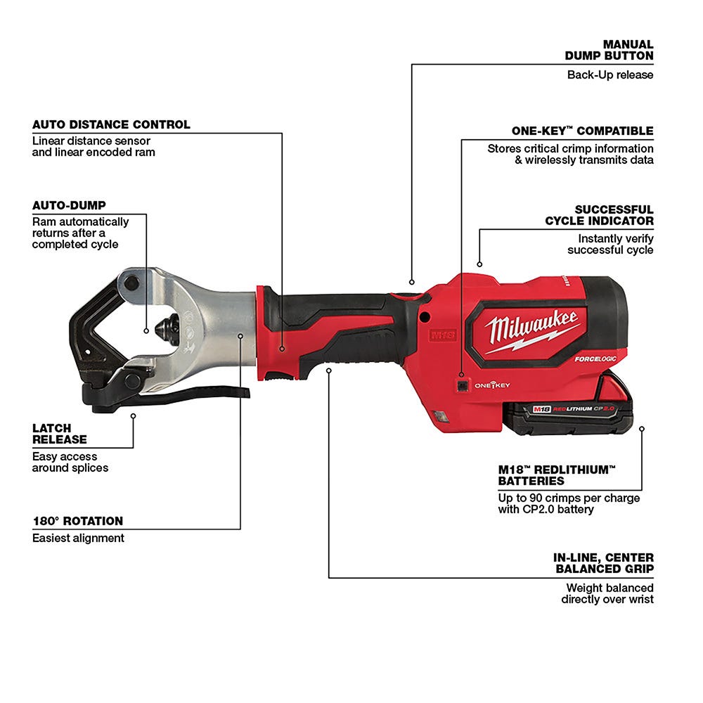 Milwaukee 2877-22 M18 FORCE LOGIC 750 MCM Dieless Crimper 2.0Ah Kit