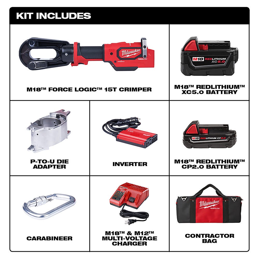 Milwaukee 2879-22 M18 FORCE LOGIC 15-Ton Crimper 2.0Ah + 5.0 Ah Kit