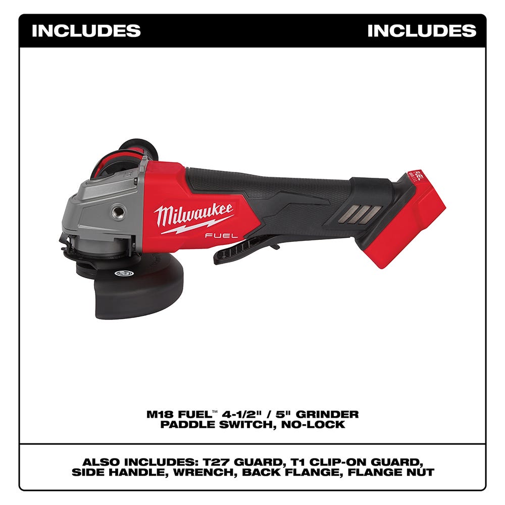 Milwaukee 2880-20 M18 FUEL 4-1/2" / 5" Grinder No-Lock Paddle Switch, Tool Only