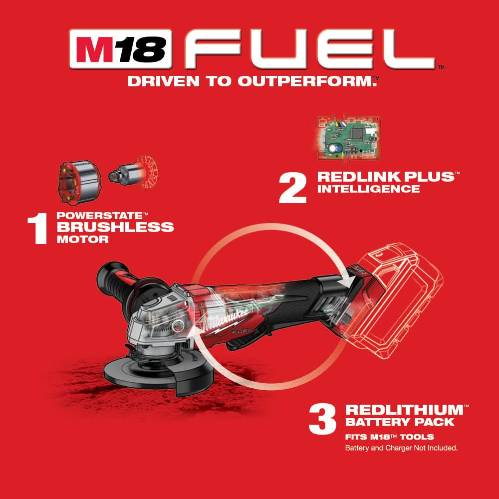Milwaukee 2880-20 M18 FUEL 4-1/2" / 5" Grinder No-Lock Paddle Switch, Tool Only (PROMO)