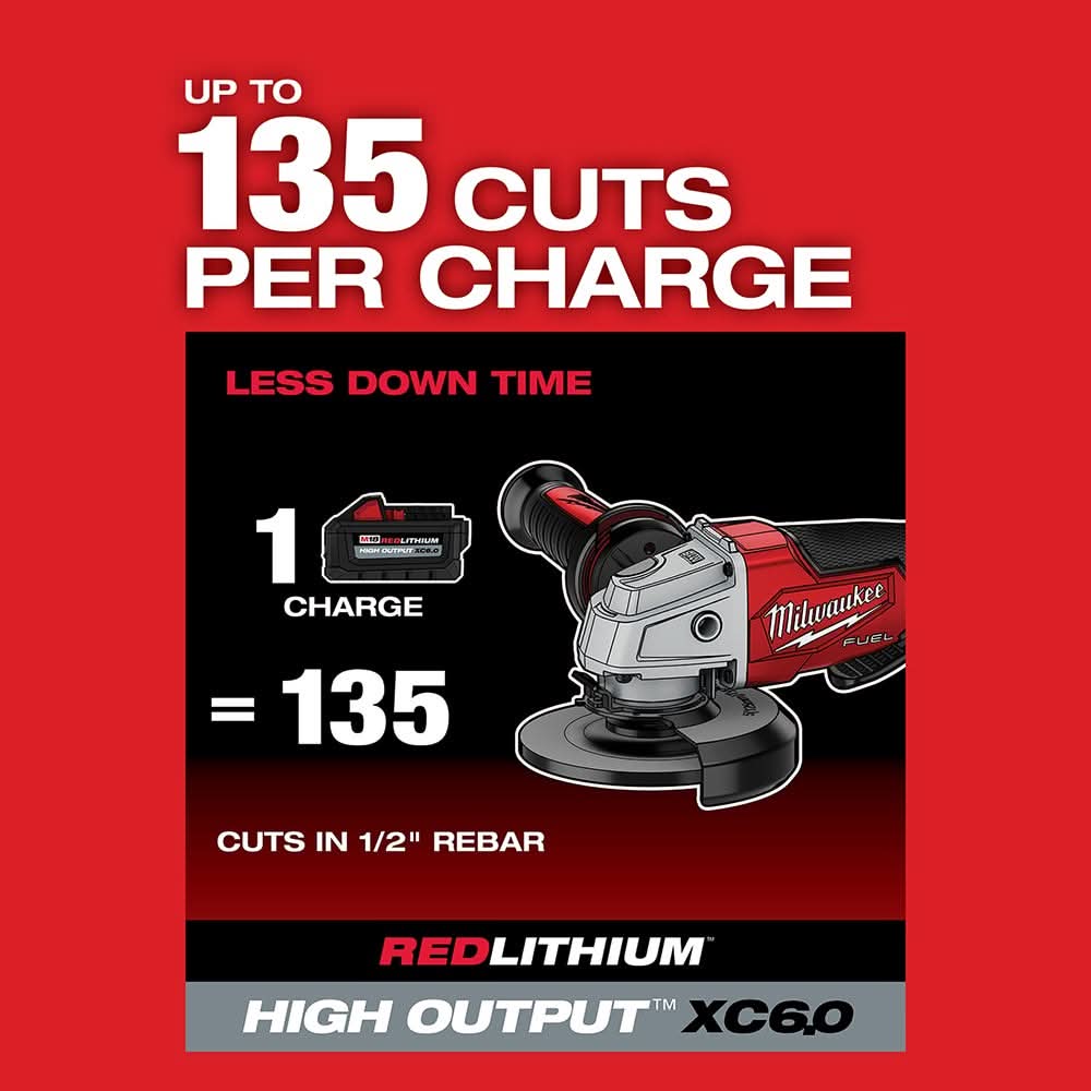Milwaukee 2880-22 M18 FUEL 4-1/2" / 5" Grinder No-Lock Paddle Switch 6.0Ah Kit