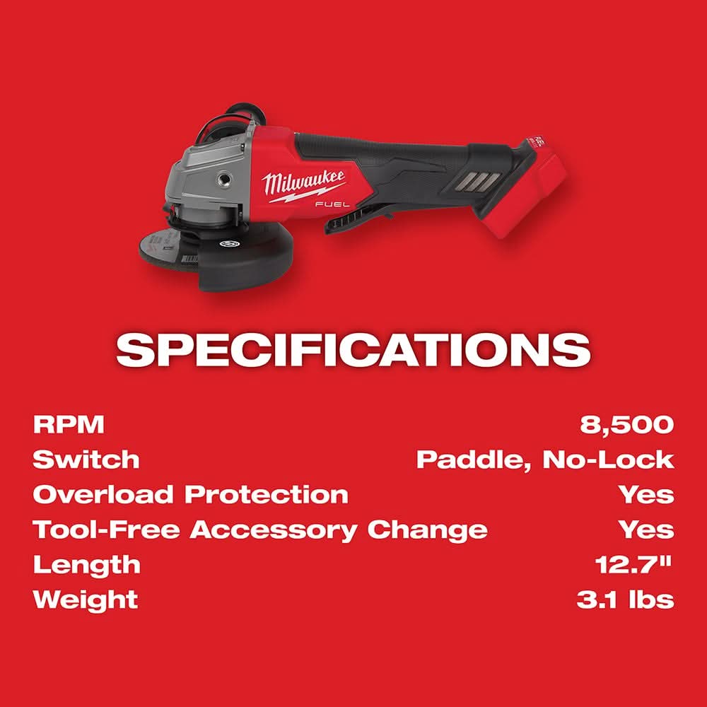 Milwaukee 2880-22 M18 FUEL 4-1/2" / 5" Grinder No-Lock Paddle Switch 6.0Ah Kit
