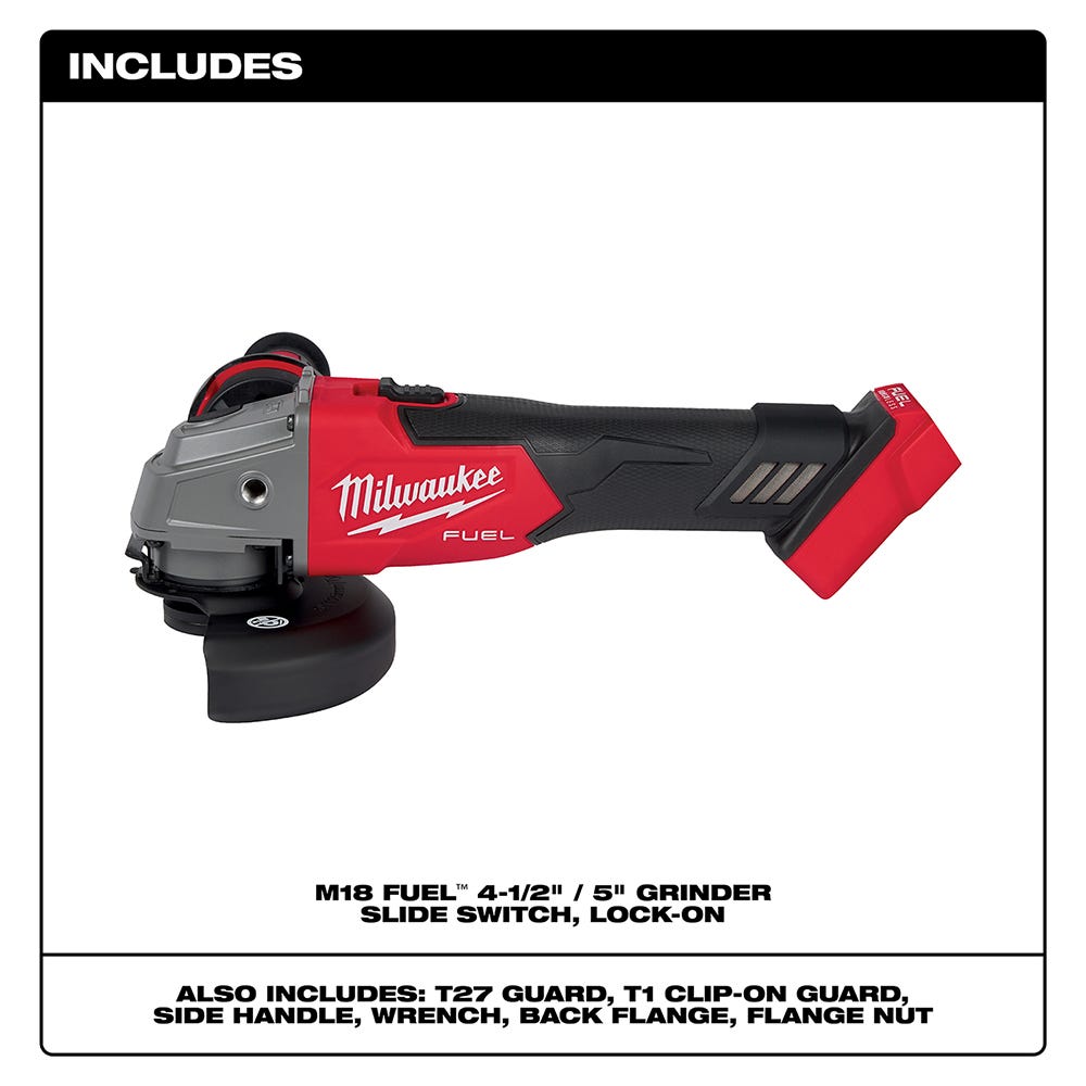 Milwaukee 2881-20 M18 FUEL 4-1/2" / 5" Grinder Lock-On Slide Switch, Tool Only