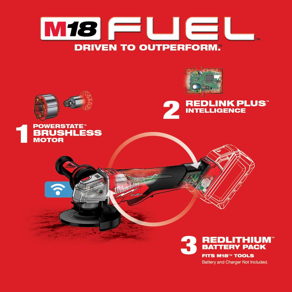 Milwaukee 2882-20 M18 FUEL 4-1/2" / 5" Braking Grinder w/ ONE-KEY Paddle Switch, No-Lock