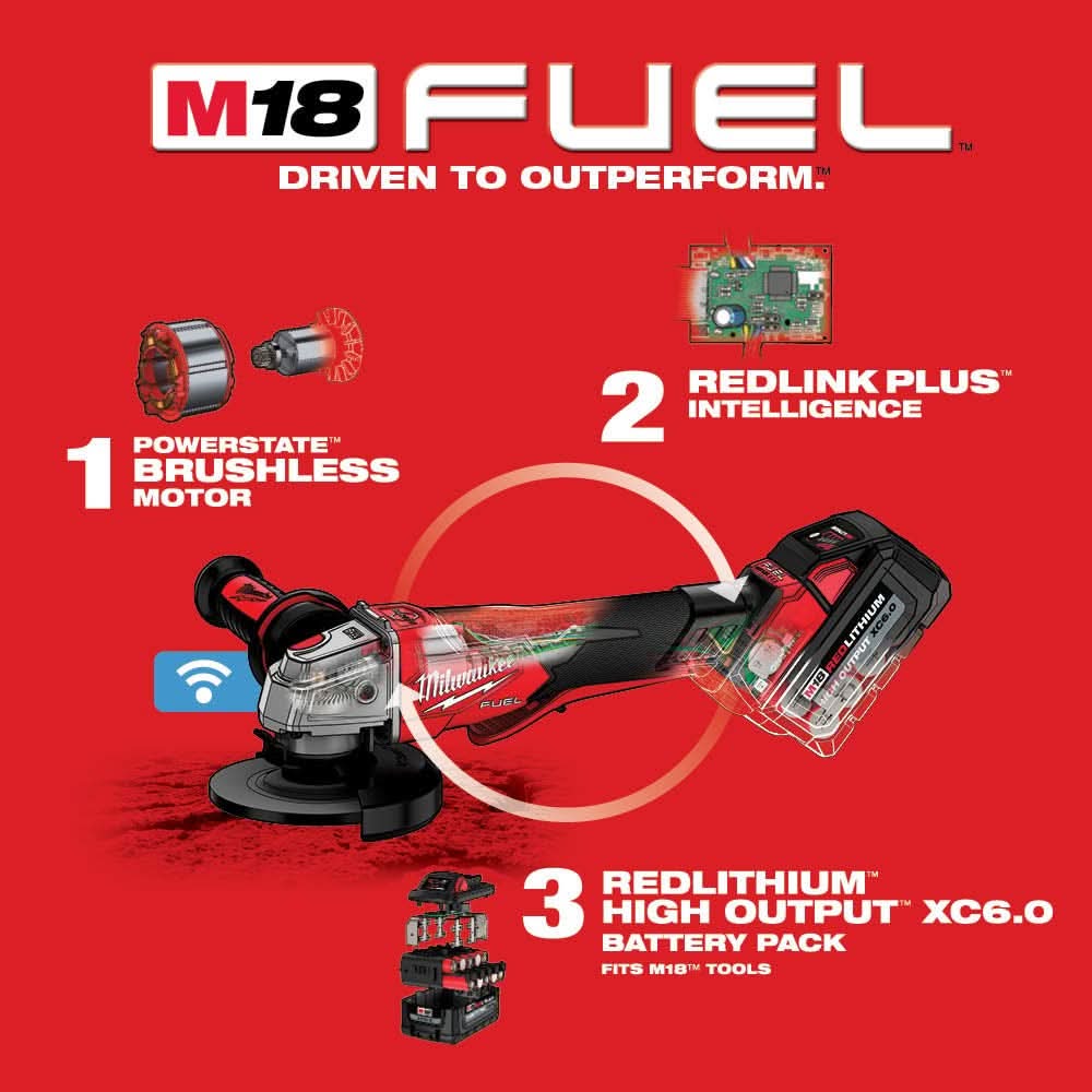Milwaukee 2882-22 M18 FUEL 4-1/2" / 5" Braking Grinder w/ ONE-KEY Paddle Switch, No-Lock Kit