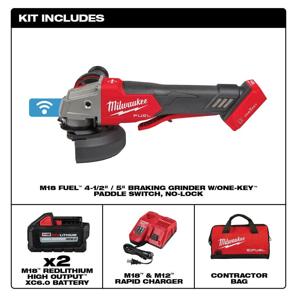 Milwaukee 2882-22 M18 FUEL 4-1/2" / 5" Braking Grinder w/ ONE-KEY Paddle Switch, No-Lock Kit