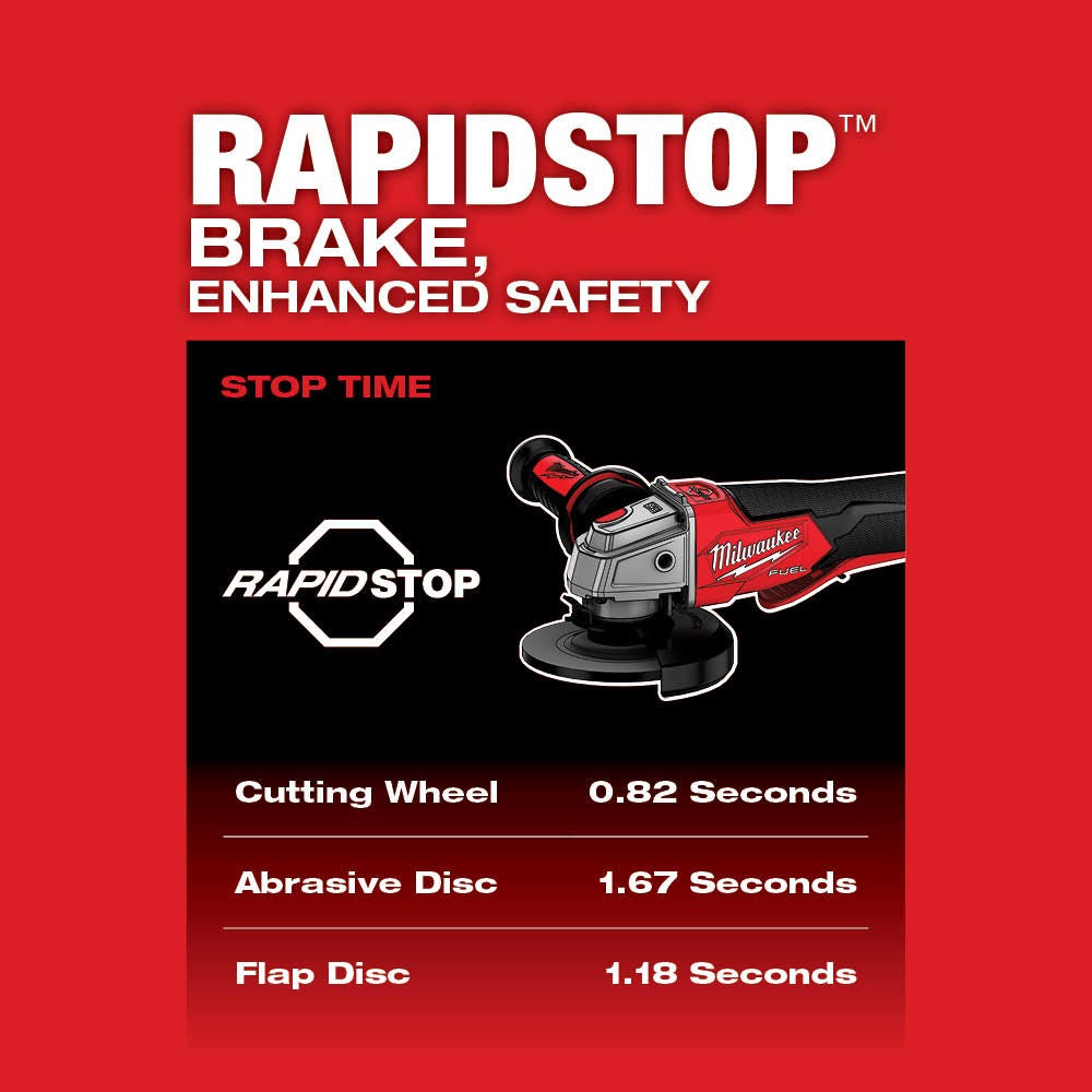 Milwaukee 2882-20 M18 FUEL 4-1/2" / 5" Braking Grinder w/ ONE-KEY Paddle Switch, No-Lock