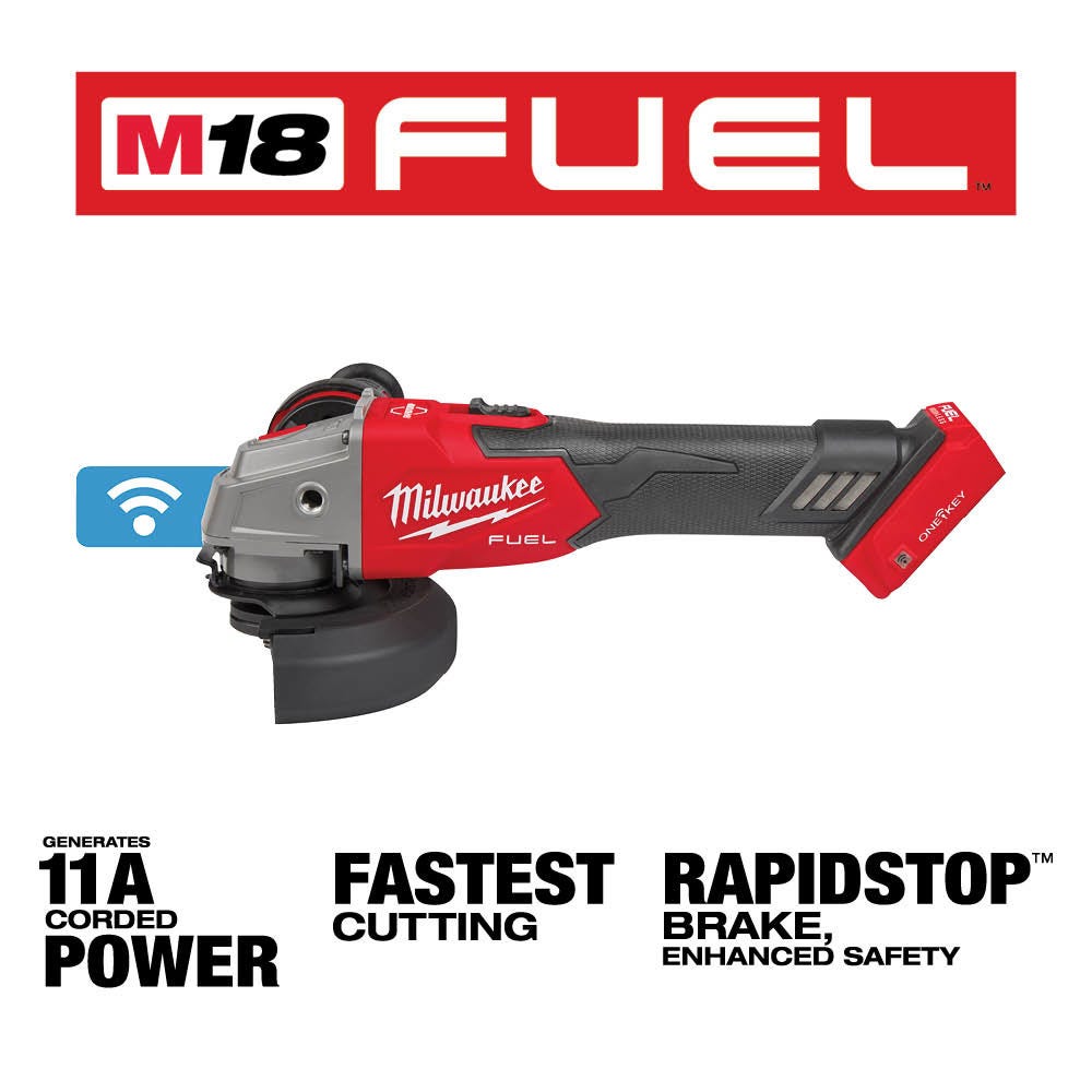 Milwaukee 2882-20 M18 FUEL 4-1/2" / 5" Braking Grinder w/ ONE-KEY Paddle Switch, No-Lock