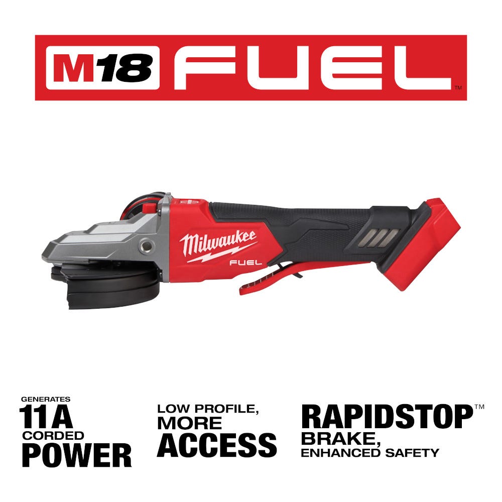 Milwaukee 2886-20 M18 FUEL 5-in Flathead Braking Grinder, Paddle Switch No-Lock , Tool Only