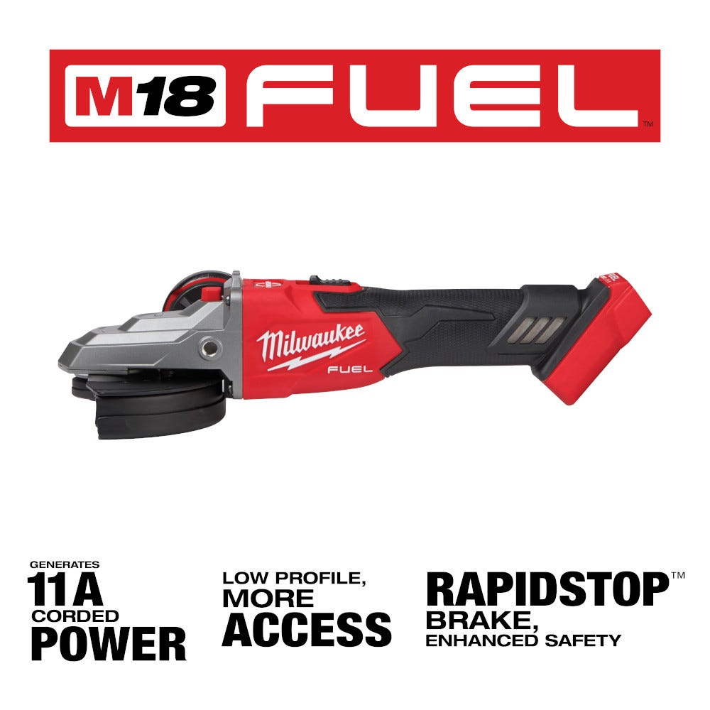 Milwaukee 2887-20 M18 FUEL 5-in Flathead Braking Grinder, Slide Switch Lock-On , Tool Only