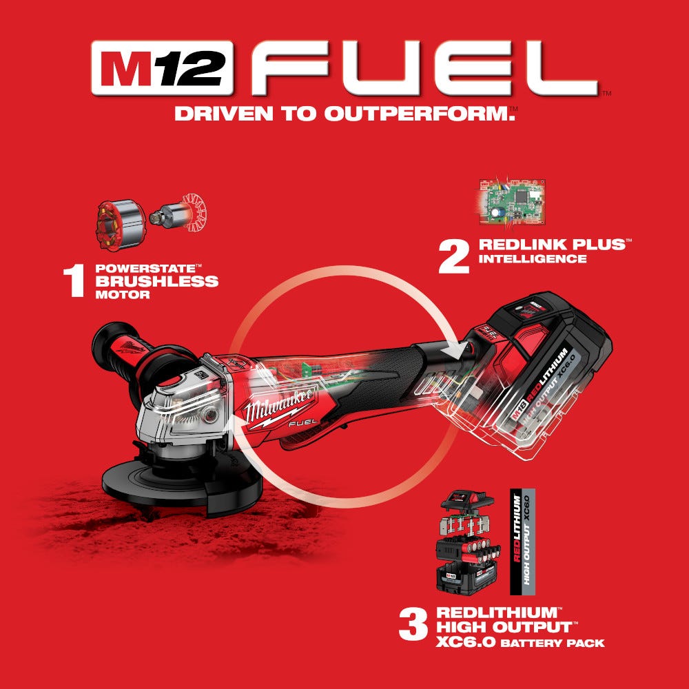 Milwaukee 2888-20 M18 FUEL 4-1/2-in / 5-in Variable Speed Braking Grinder, Paddle Switch No-Lock , Tool Only