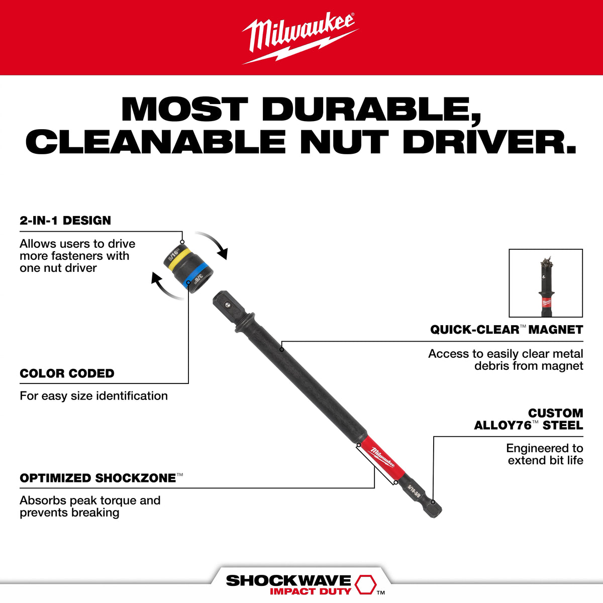 Milwaukee 49-66-4746 SHOCKWAVE Impact Duty 5/16-in. and 3/8-in. x 6-in. QUIK-CLEAR 2-in-1 Magnetic Nut Driver