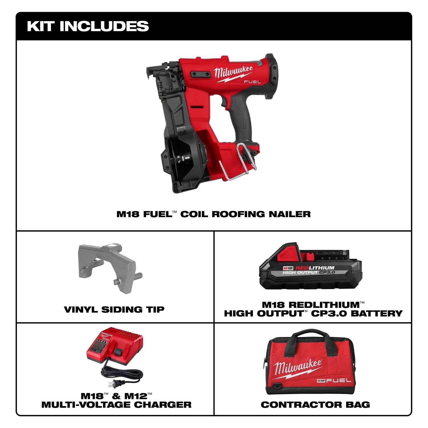 Milwaukee 2909-21 M18 FUEL Coil Roofing Nailer 3.0Ah Kit