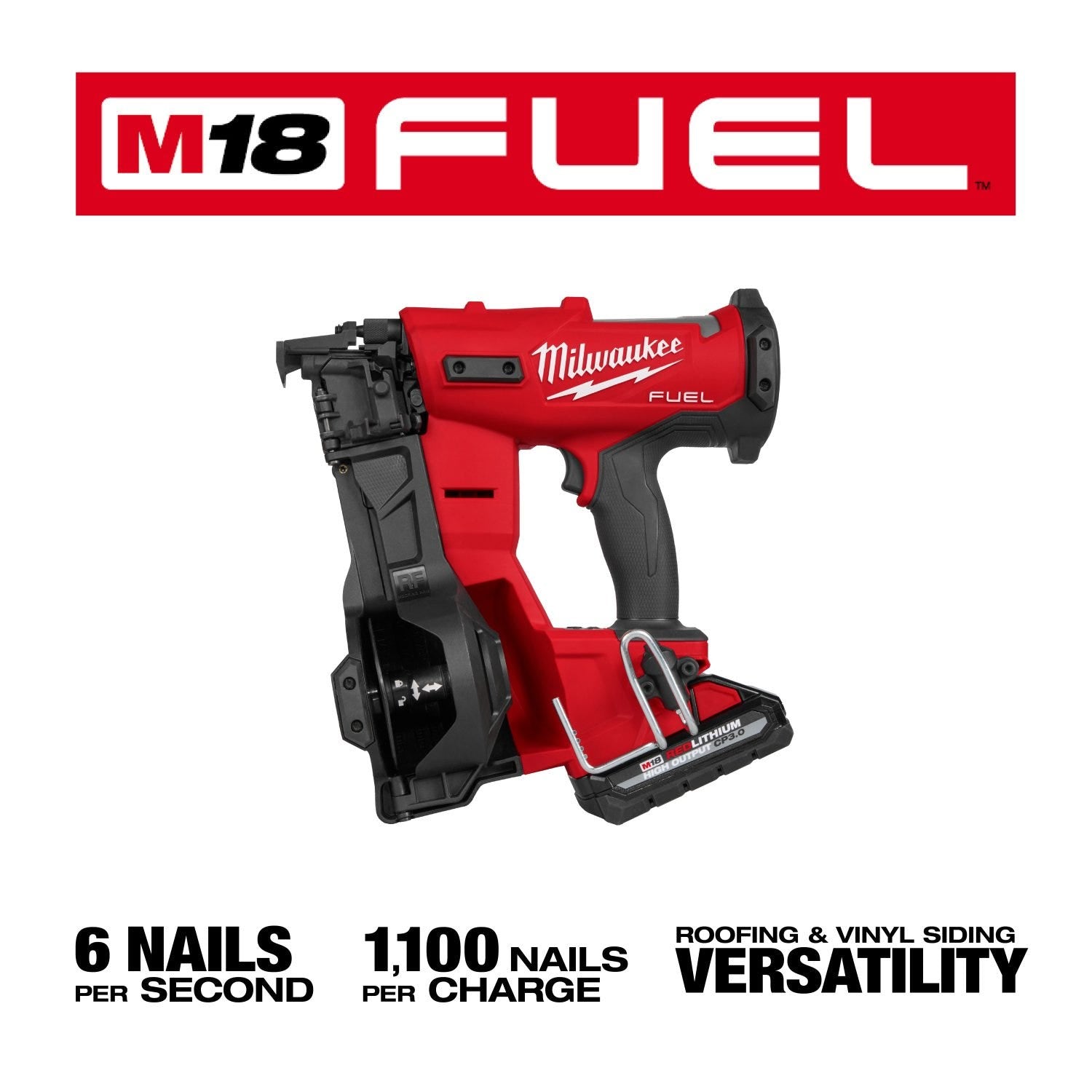 Milwaukee 2909-21 M18 FUEL Coil Roofing Nailer 3.0Ah Kit