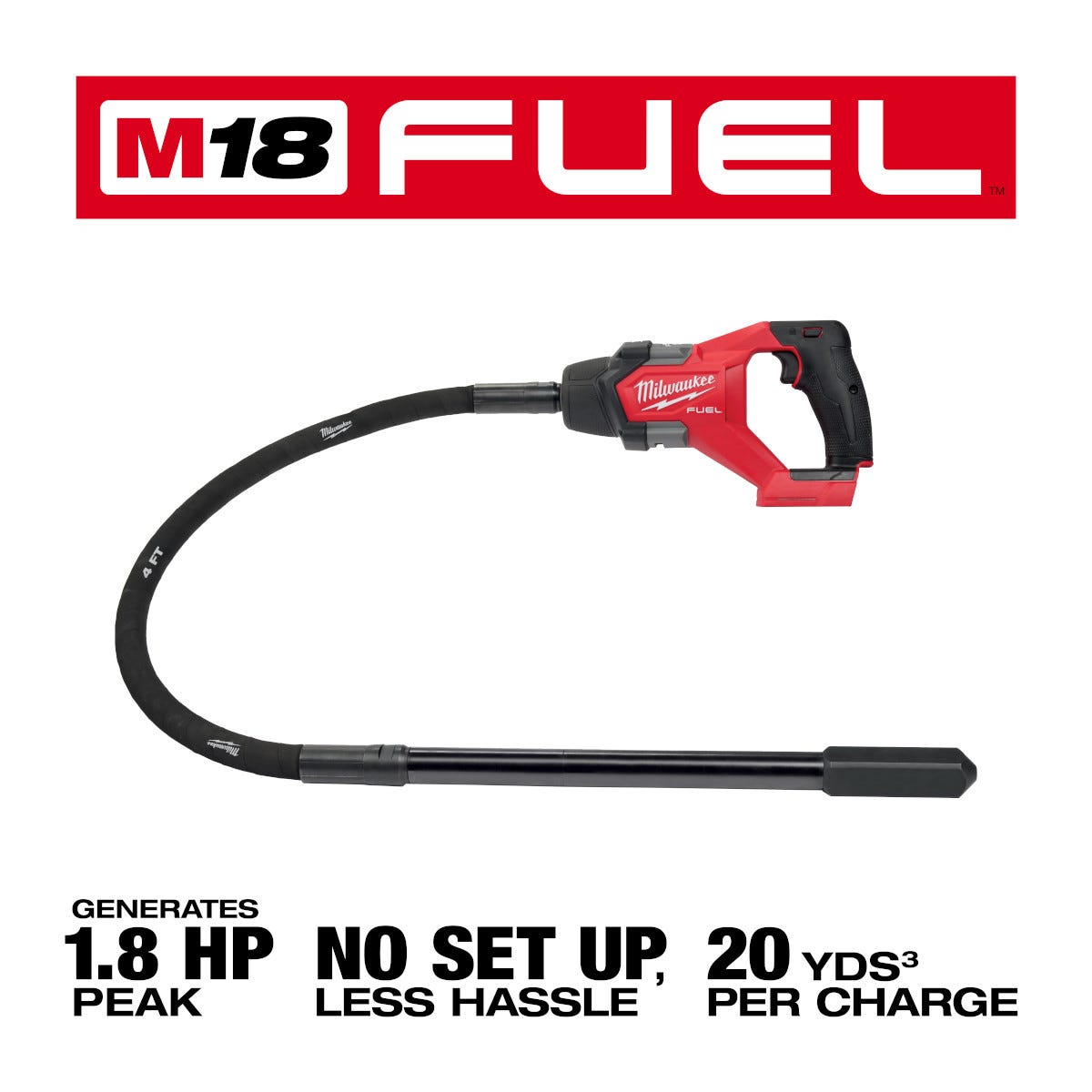 Milwaukee 2910-20 M18 FUEL 4-ft Concrete Pencil Vibrator, Tool Only