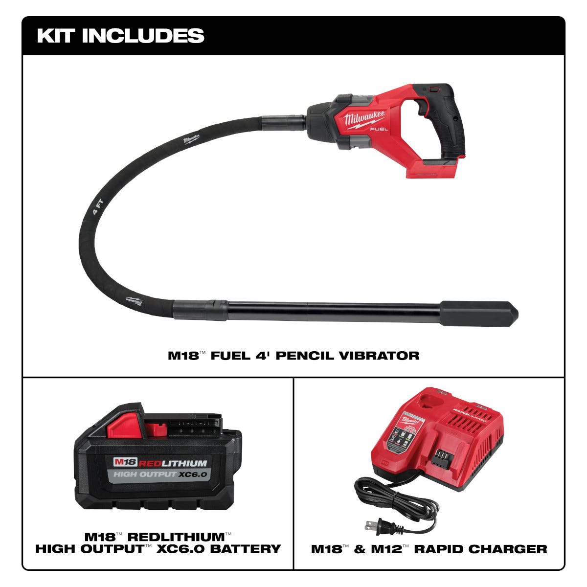 Milwaukee 2910-21 M18 FUEL 4-ft Concrete Pencil Vibrator Kit
