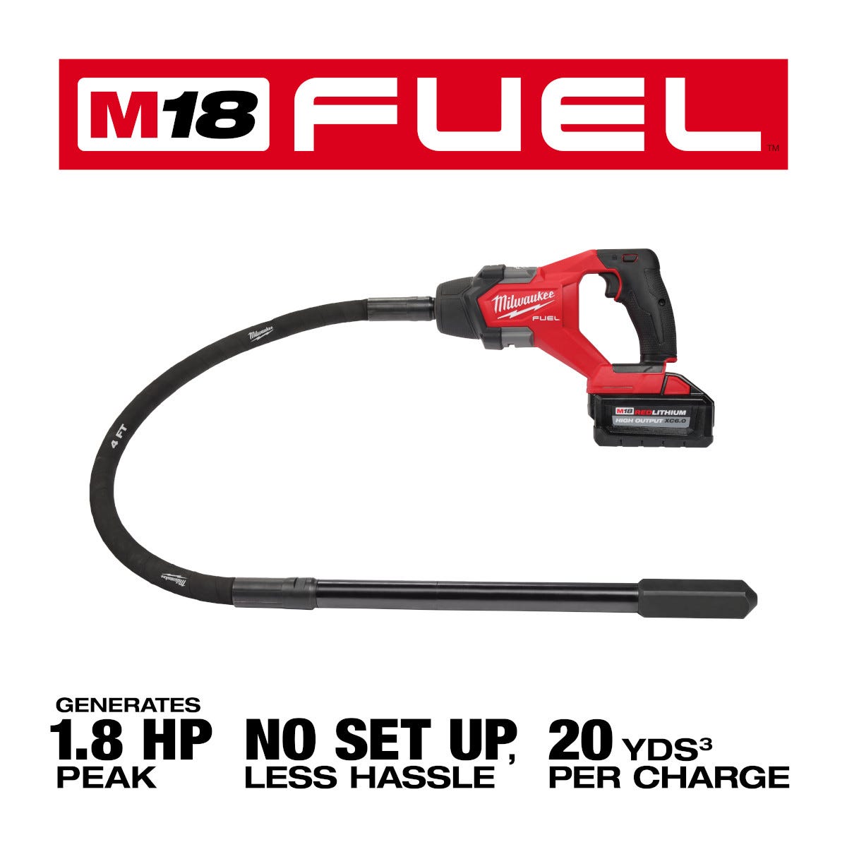 Milwaukee 2910-21 M18 FUEL 4-ft Concrete Pencil Vibrator Kit